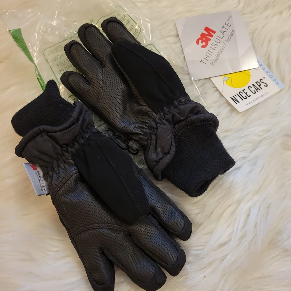 N'Ice Caps kids waterproof winter thinsulate gloves - black